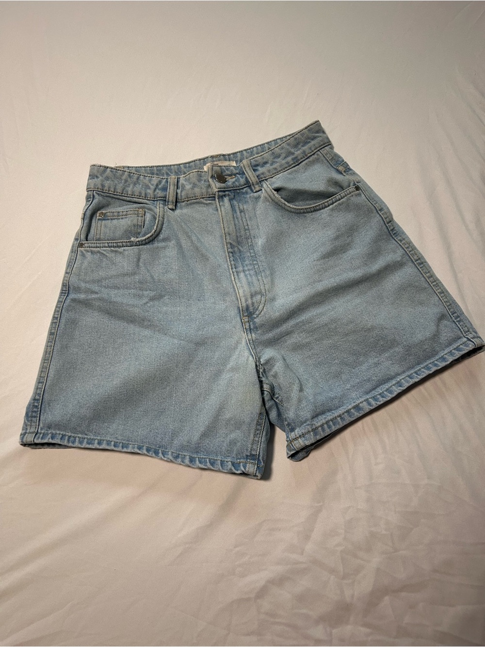 Zara Light Wash High-Waist Denim Mom Shorts